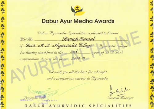 Dabur Ayur Medha award Dr.Ravish Kamal
